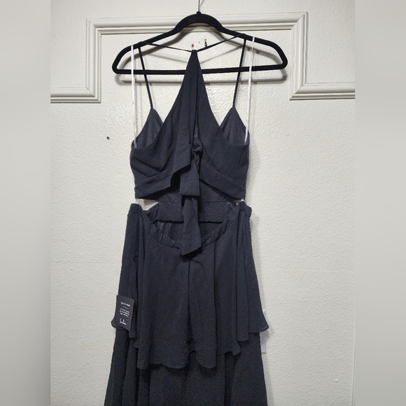Lulus Tier and Now Black Tie-Back Tiered Maxi Dress XL Wedding Party Feminine - Picture 9 of 10